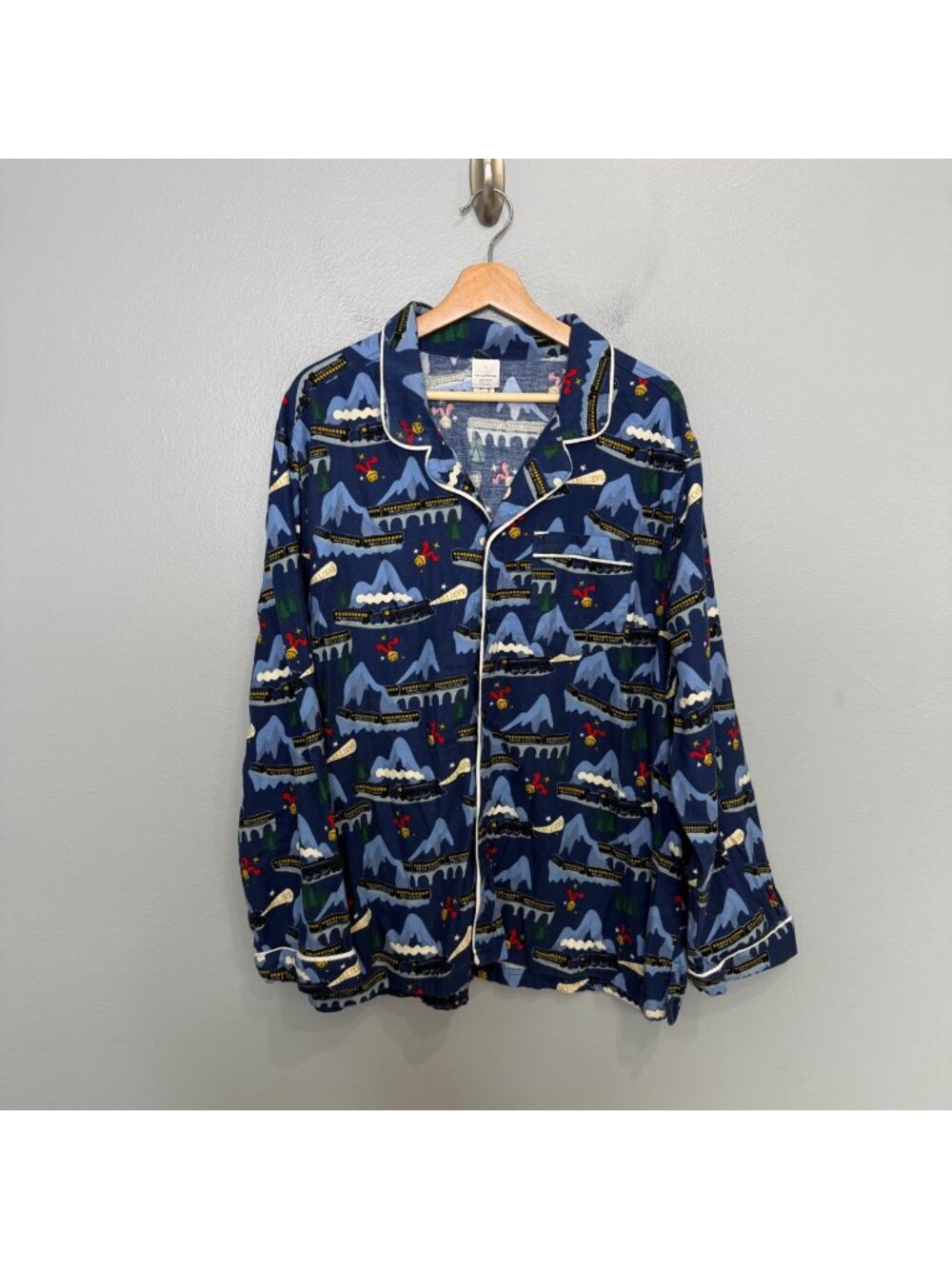 HANNA ANDERSSON Adult The Polar Express Flannel Pajama Top size XL